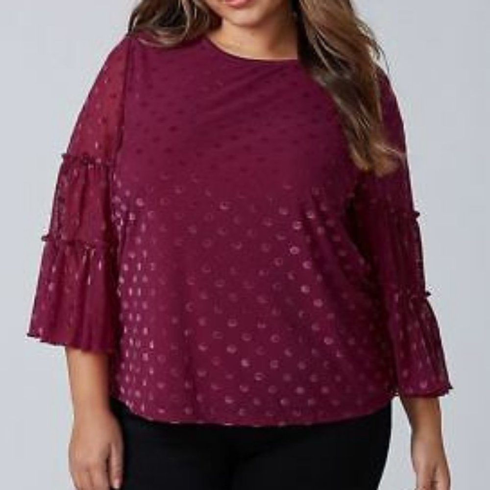 Dot Mesh Ruffle Sleeve Top plus size